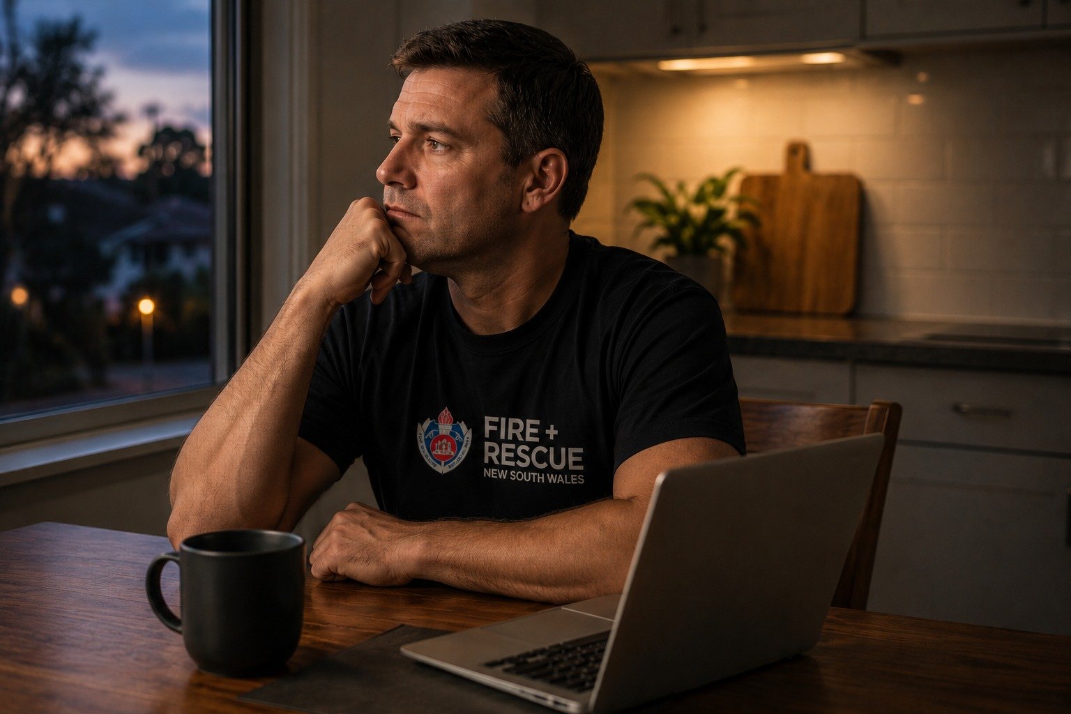 Fire and Rescue NSW firefighter reflecting at home after years of service